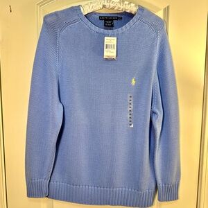 NWT! Ralph Lauren Women’s lt Blue Crew Neck Double Knit w Rib Trim XL Sweater